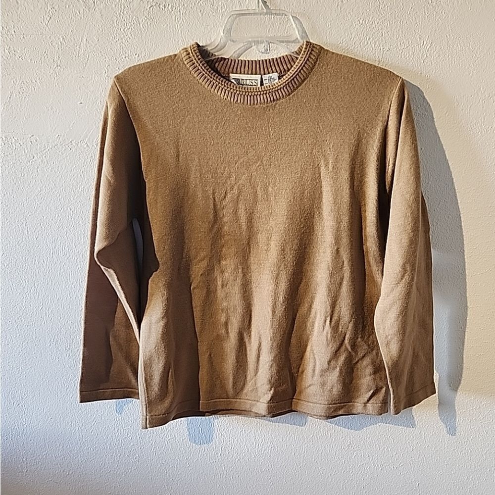 Vintage Russ Petite Womens Tan Sweater Wool Acrylic Blend Medium Pullover